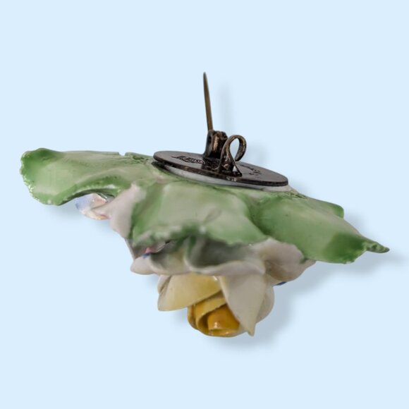 (2/$20) V. Denton China Painted Floral Brooch - Picture 6 of 7